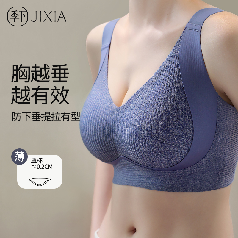 Cross-Border Season Underwear for Women with Big Breasts, Anti-Sagging, Large, Seamless, Push-Up, Secondary Breasts, Full Cup, Adjustable Sapphire Blue