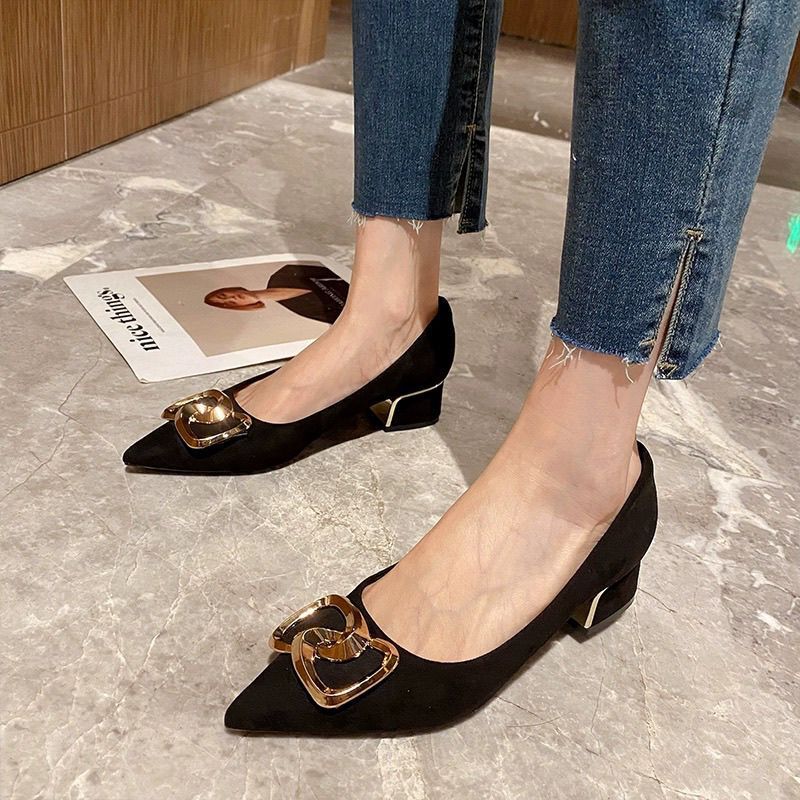 Thick heel single-layer shoes women's summer 2025 new autumn pointed high heels elegant mid-heel professional black work shoes