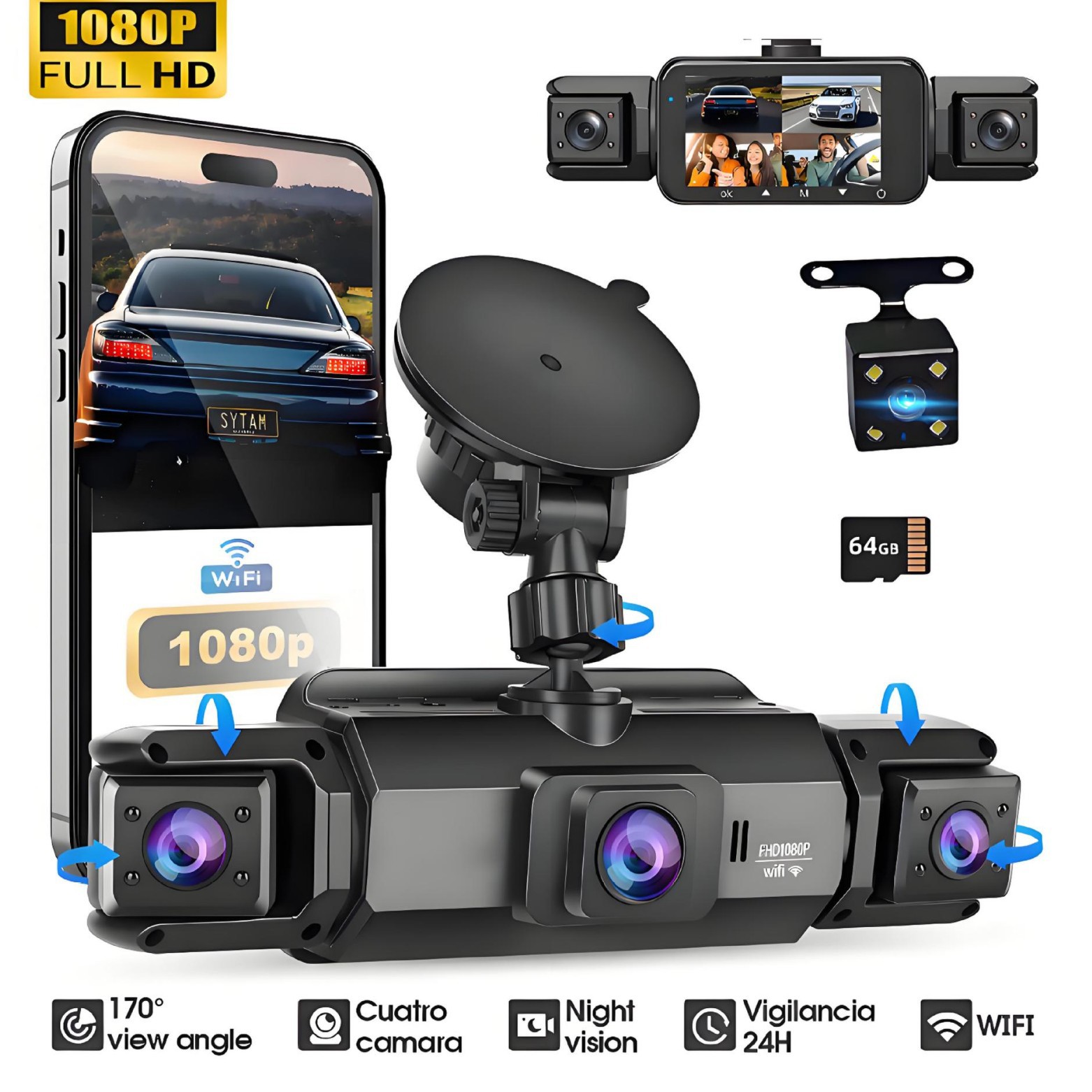 Cross-border four-record high-definition driving recorder infrared night vision night vision support mobile phone interconnection 24-hour parking monitoring