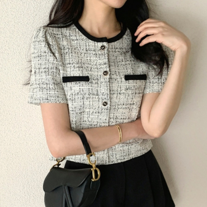 Chanel-Style Short-Sleeve Lightweight Jacket for Women, Summer Tweed Outerwear, Petite Cardigan, High-End Socialite Short Top