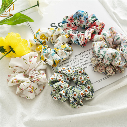 ins Japanese and Korean version of headwear new sweet floral large intestine hair ring girl forest style ponytail hair rope three-state fabric