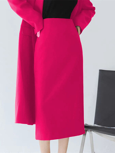 Women's Straight Suit Dress with Half-Sleeve Blouse, Spring and Autumn Season, Mid-Long Length, Slimming, Elegant, High-Waisted, Back Slit, Bustier Skirt