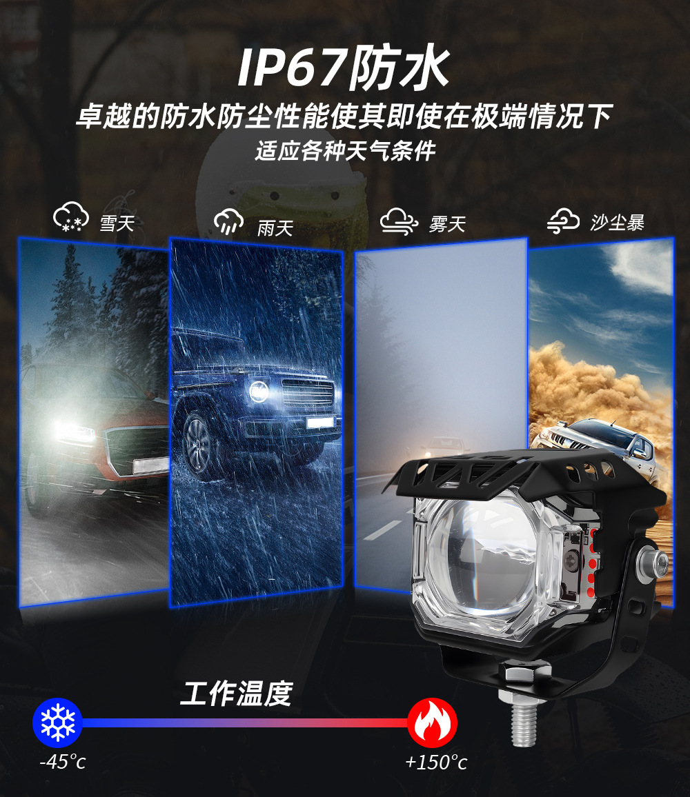 Motorcycle Large Single-Eye Led Spotlight White Yellow Red Blue Flashing Far and Near Integrated Electric Vehicle External Spotlight Car Light