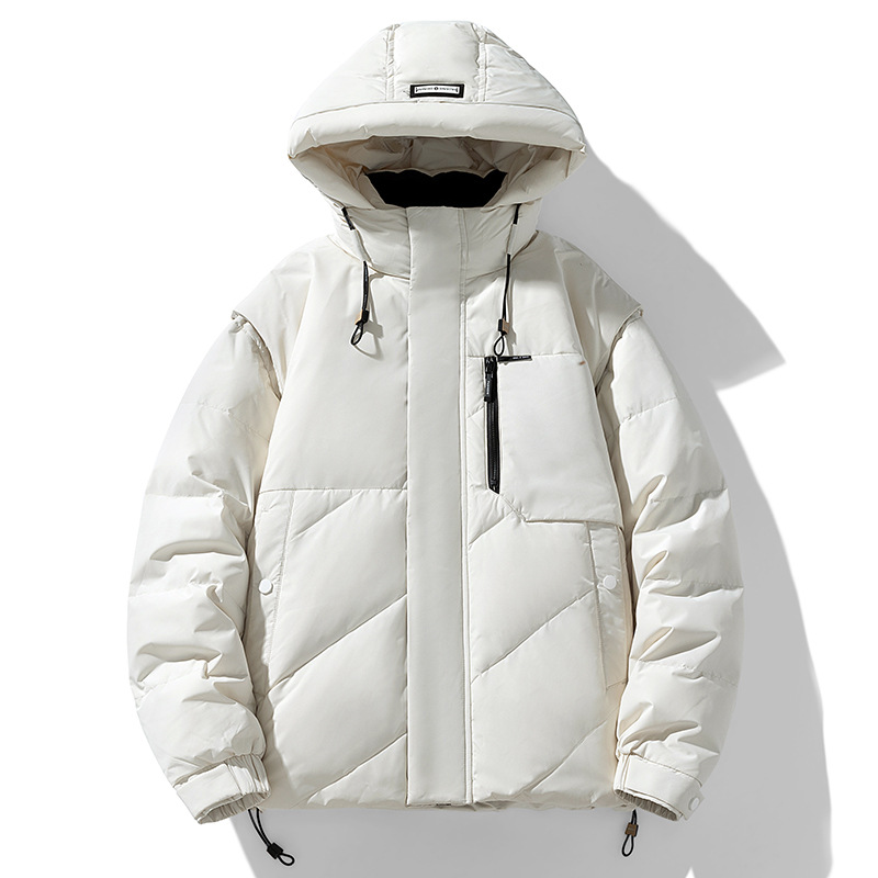 Chaqueta con capuchón desmontable hombre corto invierno nuevo engrosado juvenil chaqueta blanca abrigo de pareja caliente tendencia image 1