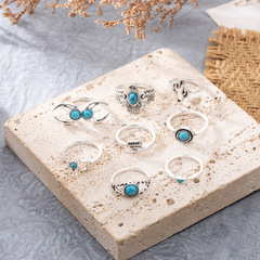 歐美新款復古綠松石老鷹仙人掌月亮箭形8件套裝戒指指環廠家直銷