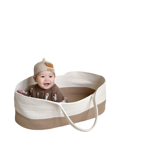 ins Nordic style baby basket portable pure cotton woven baby bassinet portable crib for outings
