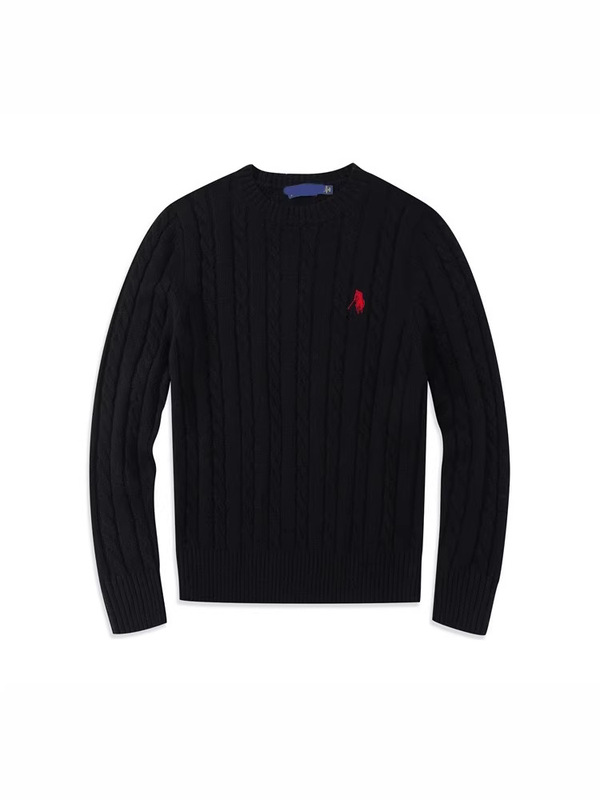 Scannable Qr Code Polo Autumn and Winter Polo Logo Embroidered Round Neck Cable Knit Wool Sweater Warm Casual Men's Knitwear