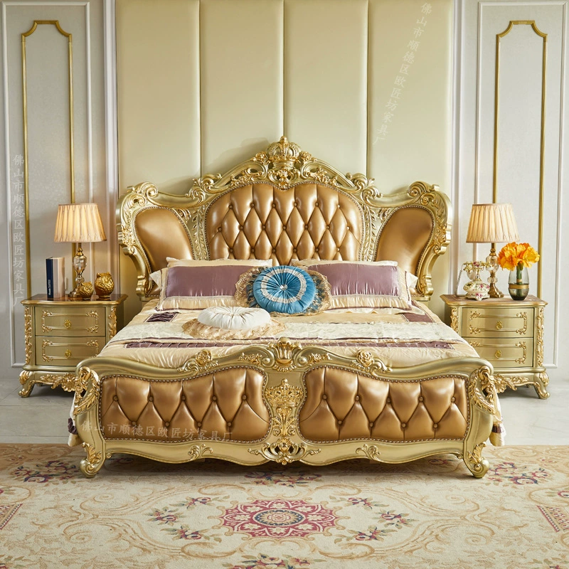 Европейская кожаная двуспальная кровать 1.8m свадебная кровать в главной спальне 2m двуспальная кровать из цельного дерева четырехдверный шкаф комод прикроватная тумбочка