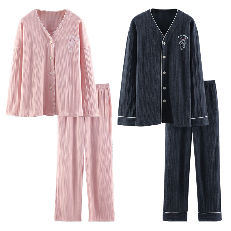 Jiao Caimeng pareja pijamas verano primavera y otoño de algodón de manga larga de los hombres de dibujos animados ropa de casa de las mujeres nuevo 2022