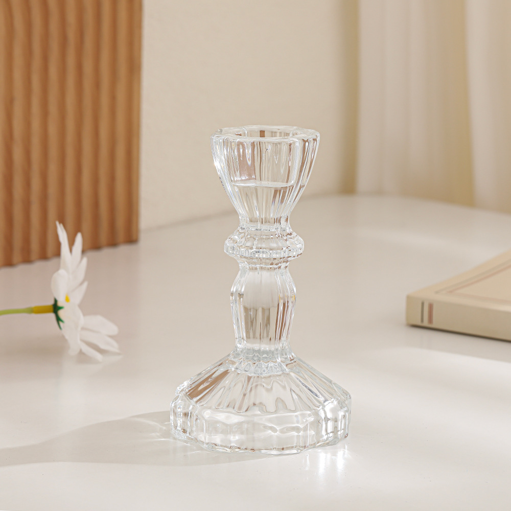 Candelabro de Vidrio Transparente Estilo Europeo Vidrio para Cena a Luz de Velas y Bodas