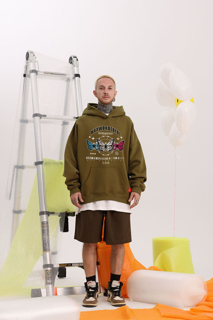 Vêtements pour hommes pull à capuche couleur lourde sweat-shirt papillon 400G velours léger plus velours style couple ample_voghion.com