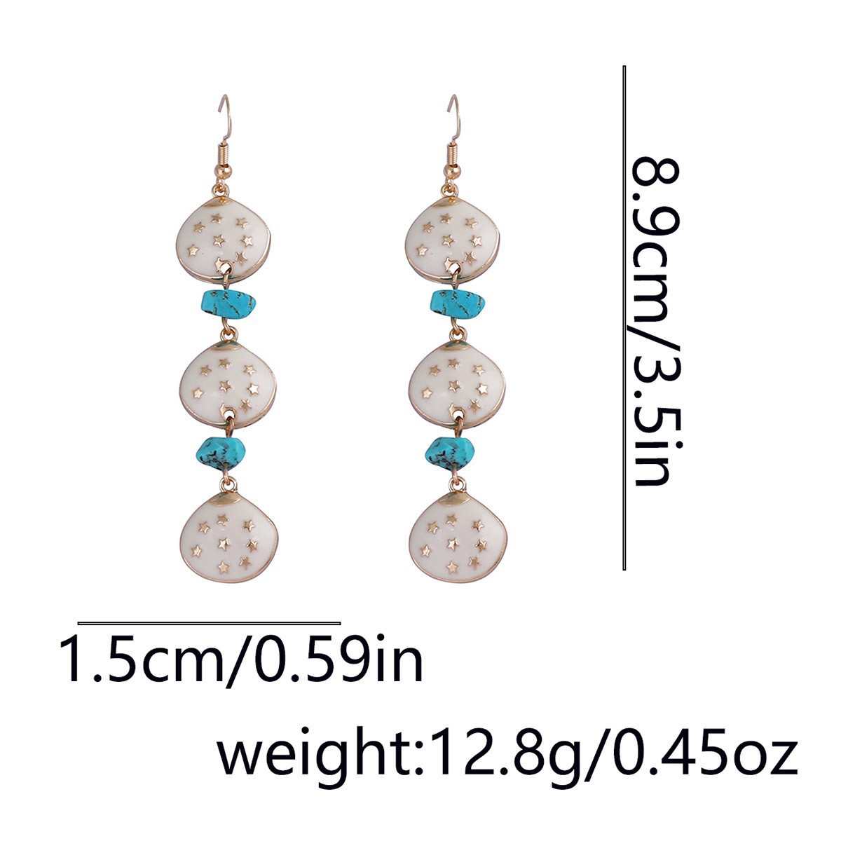 16g Weight Alloy Ear Needle Material 1 Pair Vintage Style Geometric Star Enamel Turquoise Zinc Alloy Drop Earrings