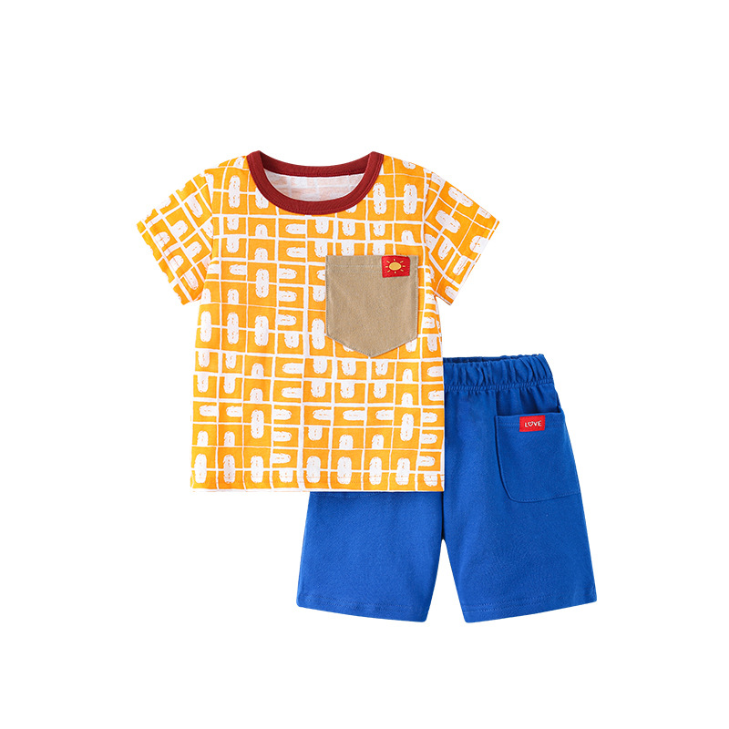 Malwee traje de verano para niños nuevos europeos y americanos Camiseta de manga corta pantalones casuales traje de dos piezas para niños