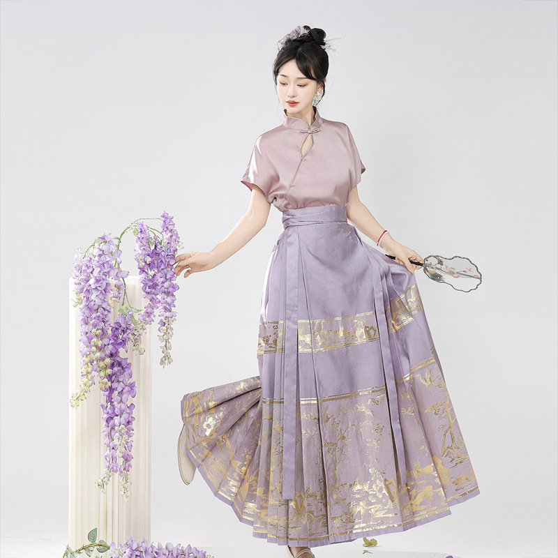 原创鹤鹿同春汉服女中国风改良汉元素新中式长款薄款马面裙8934|undefined