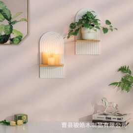 现代简约实木墙上蜡烛台家用客厅装饰品香薰蜡烛多用途木质置物架