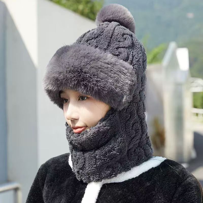 帽子围脖一体女冬2025新款加绒加厚骑车防风防寒电动车保暖套头帽|undefined