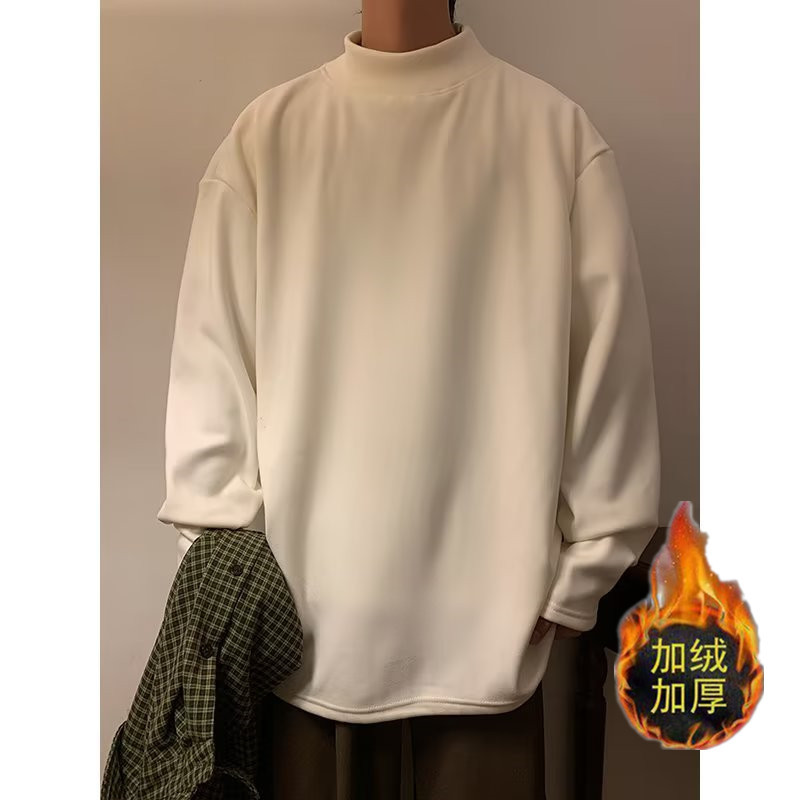 독일 벨벳 세미 하이 칼라 긴 소매 티셔츠 남성 가을 의류 스웨터 따뜻한 기모 두꺼운 가을과 겨울 내부 기본 셔츠 코트