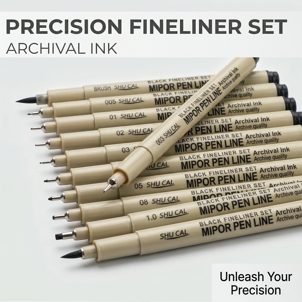 Cross-Border 12-Line Drawing Pen, Waterproof Art and Architectural Drawing Pen, Soft Tip Needle Pen for Outlining