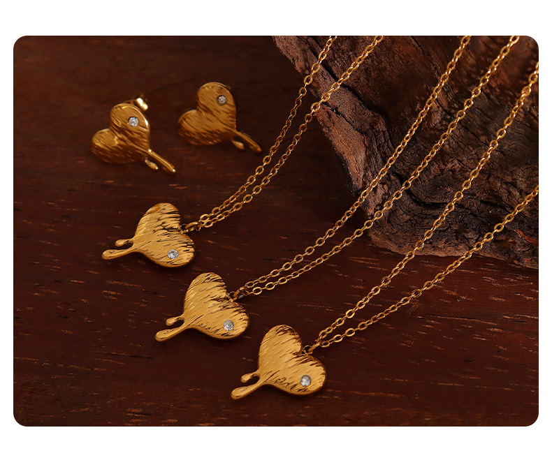 Fashion Heart Shape Titanium Steel Zircon Earrings Necklace