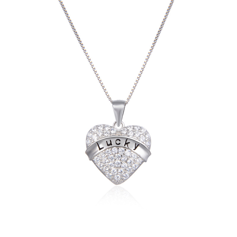 Accesorios transfronterizos europeos y estadounidenses 925 plata esterlina collar en forma de corazón nicho de diseño femenino letras colgante de piedra colgante cadena clavícula