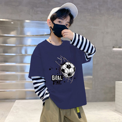 G2437 Children's Pure Cotton Long Sleeve T-shirt Stylish Baby Boys Striped Base Shirt for Boys and Girls Two-Piece T-shirt