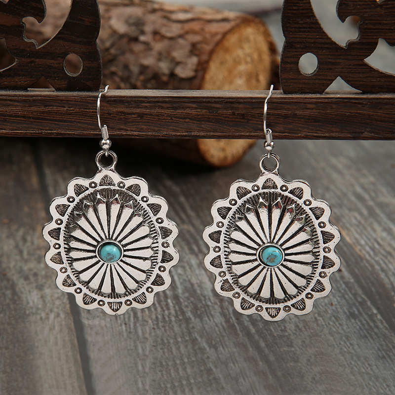 Ethnic Style Oval Alloy Plating Inlay Turquoise Women's Drop Earrings display picture 1