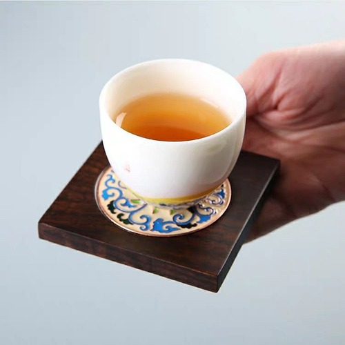 Black Ebony Solid Wood Cloisonne Enamel Cup Pad Cup Tray Tea Tray Tea Pad Tea Ceremony Accessories 