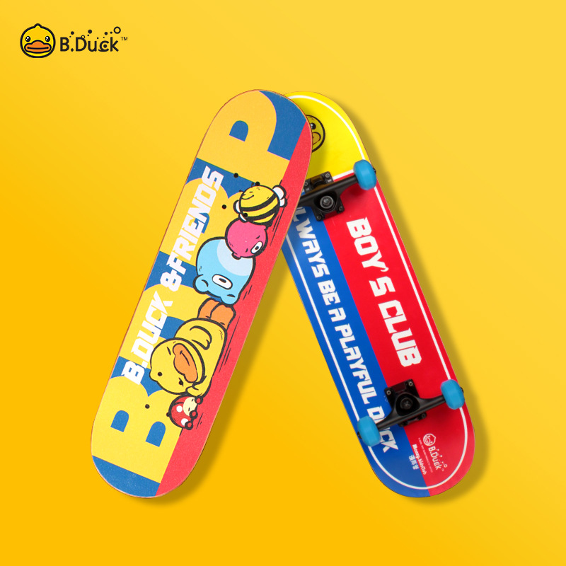 B.Duck Little Yellow Duck Children's Skateboard for Beginners Aged 4-6-12, Four-Wheel Double Kickboard, 31-Inch, 24-Inch, 17-Inch Youth Toy