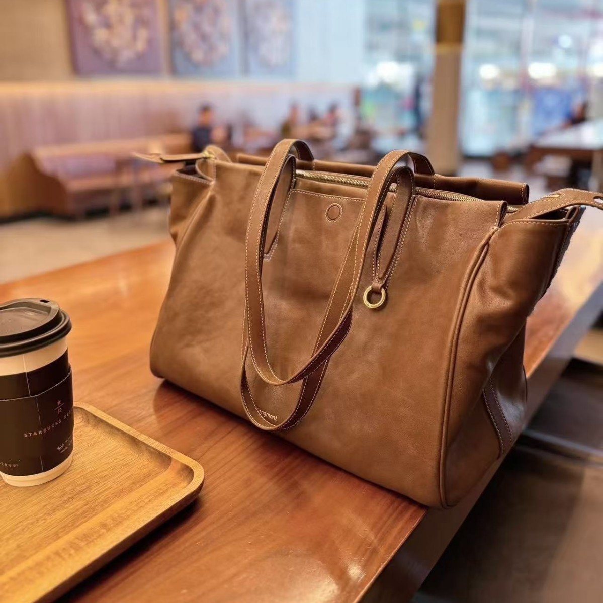 Songshan Trace Series Vegetable Tanned Cowhide New Tote Large Capacity Travel Bag Shoulder Commuter Bag For Women