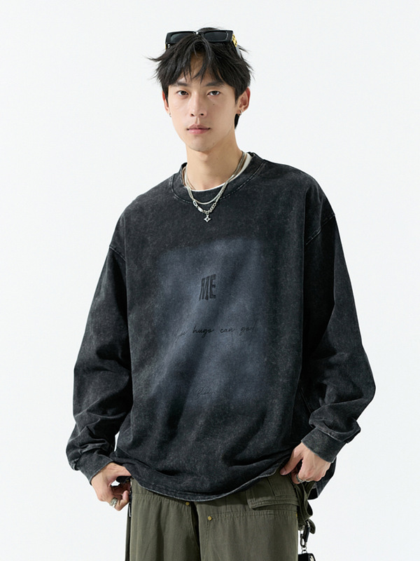 Distressed Washed Long Sleeve T Shirt Men Plus Size Heavyweight Cotton Casual Layering Top Streetwear Distressed Washed Long Sleeve T Shirt Men Plus Size Heavyweight Cotton Casual Layering Top Streetwear