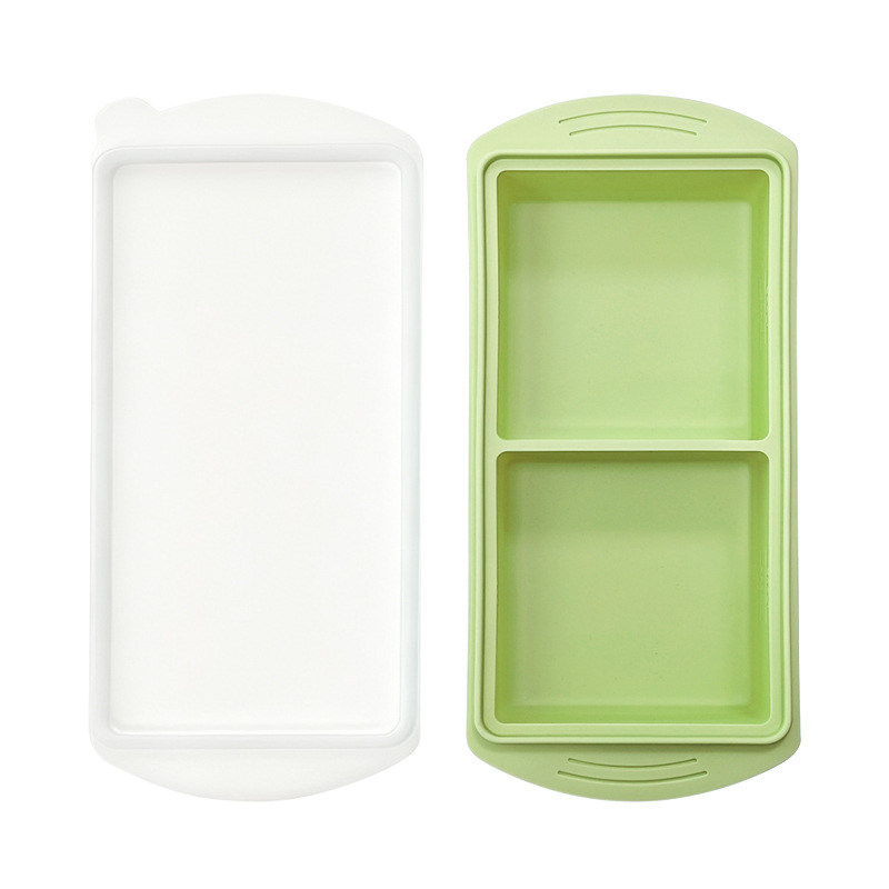 Transfronterizo de silicona gran molde de rejilla de hielo cuadrado con cubierta caja de alimentos suplementarios domésticos caja de congelación fácil de desmoldear caja de conservación de frescura de silicona