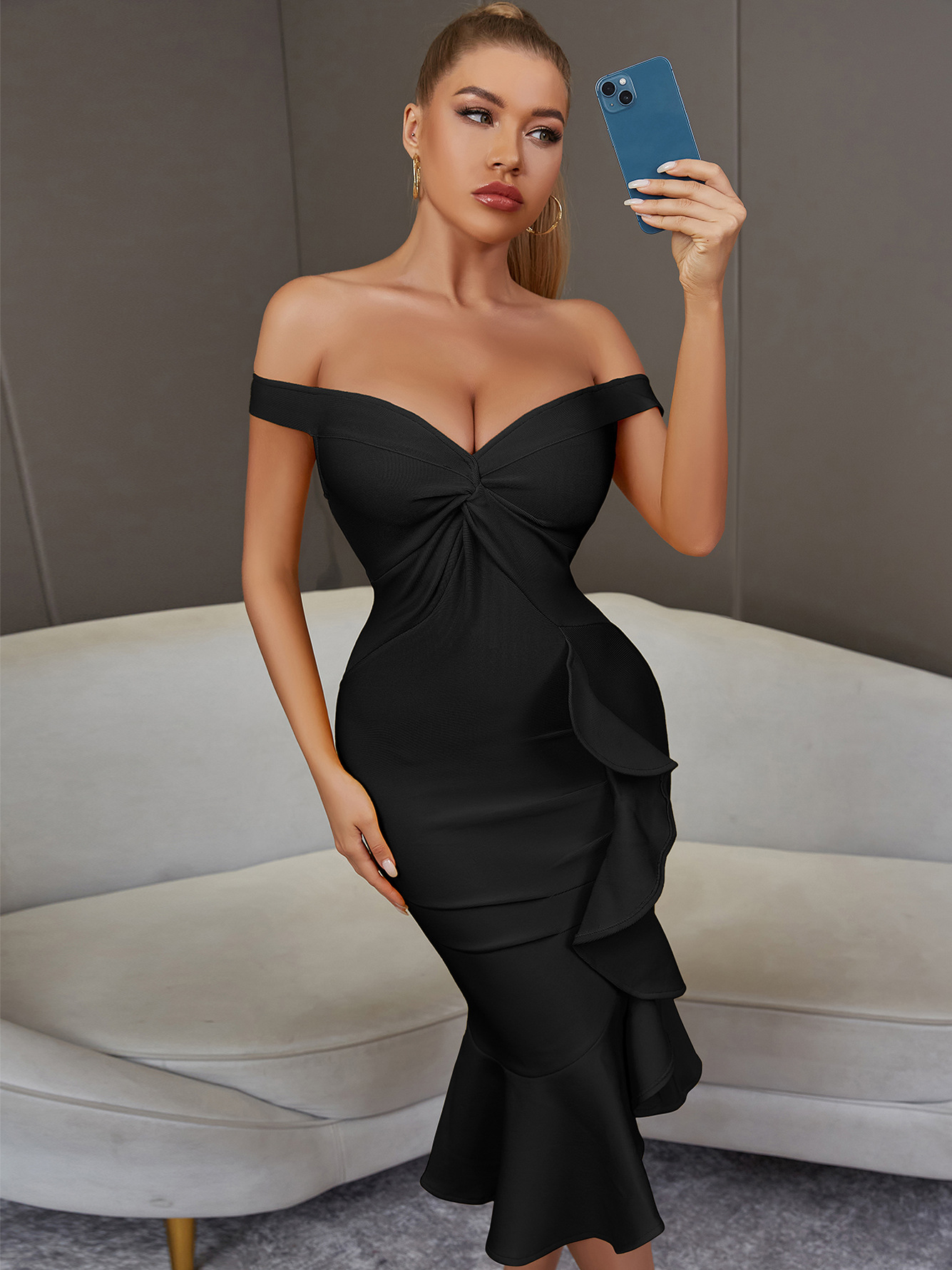 Amazon Europa y los Estados Unidos Hongo de hombro delgado vestido vestido de vendaje sexy temperamento de pecho vestido de cola de pescado image 1