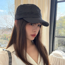 复古小众波点平顶鸭舌帽春夏显脸小报童帽子ins风~女潮时尚马术帽
