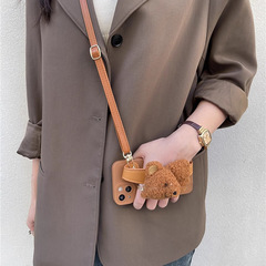 Fuzzy Plush Bear Wrist Strap Compatible with Apple iPhone 15 Case, iPhone 14 Crossbody Strap, 13 Pro Max Silicone Soft Case