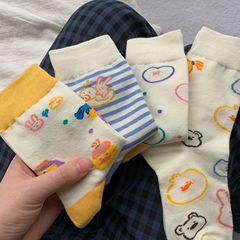 Women's Knee-High Socks with Ins Trendy JK Style, Japanese Cute Bunny Pattern Illustration Cartoon Couple Knee-High Socks