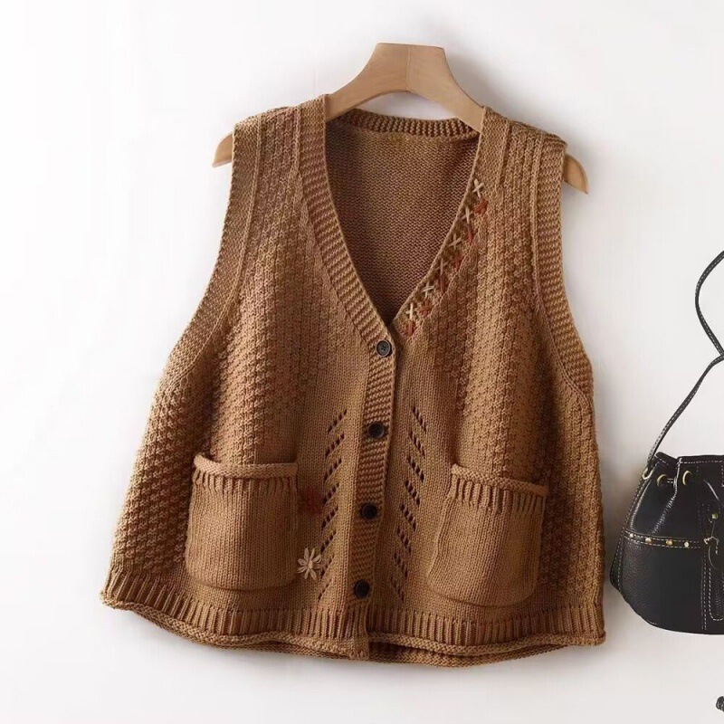 Vintage Knitted Vest for Women, Early Spring 2026 New Style, Loose Fit, Slimming, Casual, Versatile Layered Cardigan Vest Top