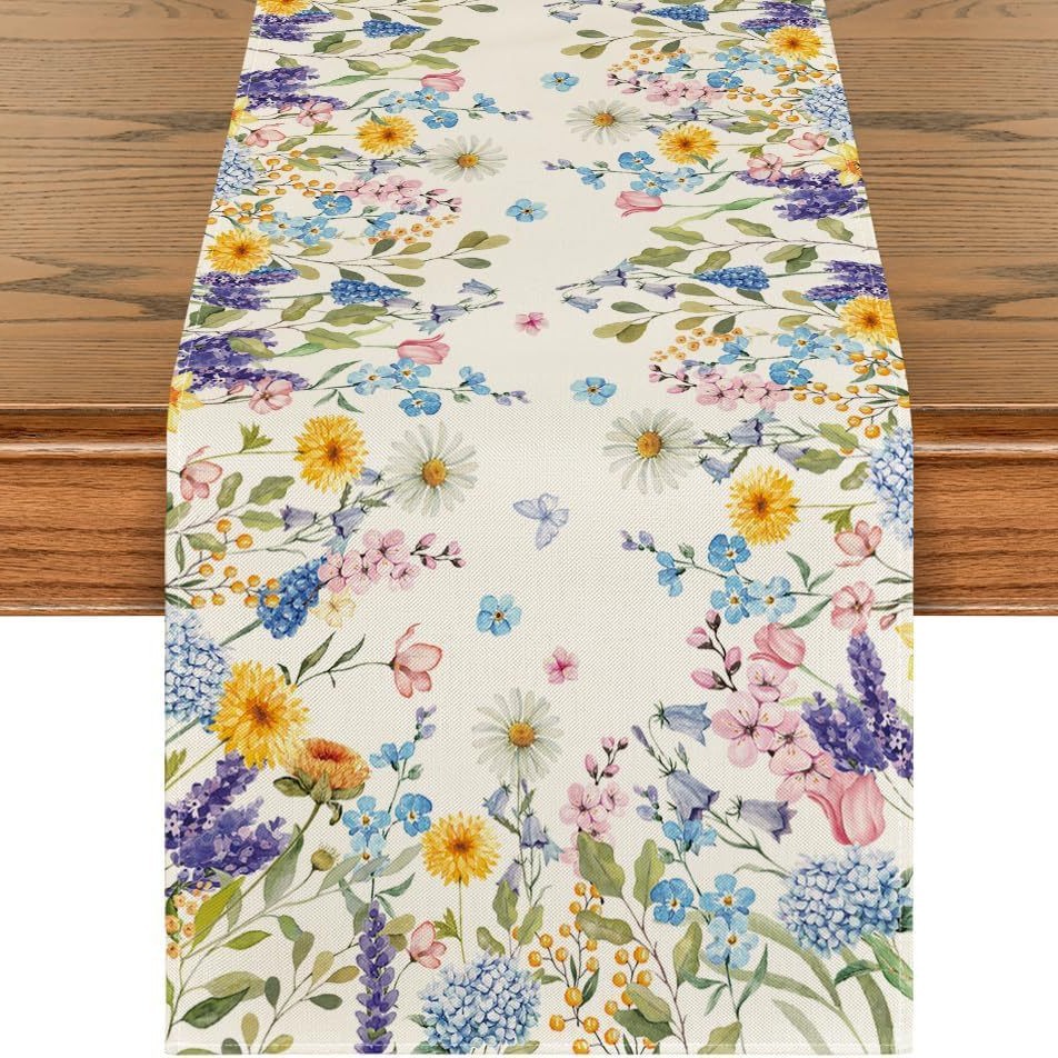 Primavera y verano venta en caliente bandejas de mesa transfronterizas frescas flores pastílicas imitación de tela de mesa de lino girasoles verde bandejas de mesa de hoja