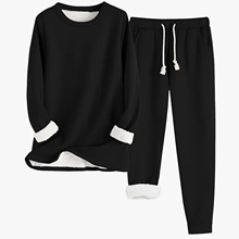 CN5769欧美跨境女装2025秋季新款圆领加绒打底衫中长款加厚两件套