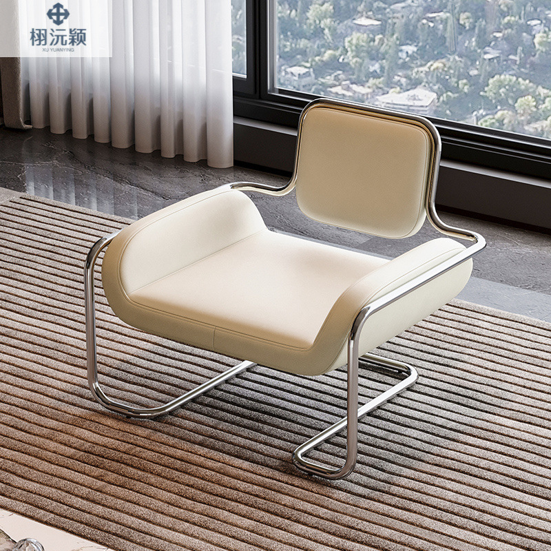 가벼운 고급 간단한 북유럽 디자이너 중간 고대 스테인레스 스틸 모양의 볼록 의자 거실 리셉션 캐주얼 싱글 소파 의자
