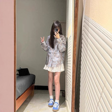 格子长袖衬衫女慵懒风2025春夏韩系宽松休闲衬衣复古防晒上衣外套