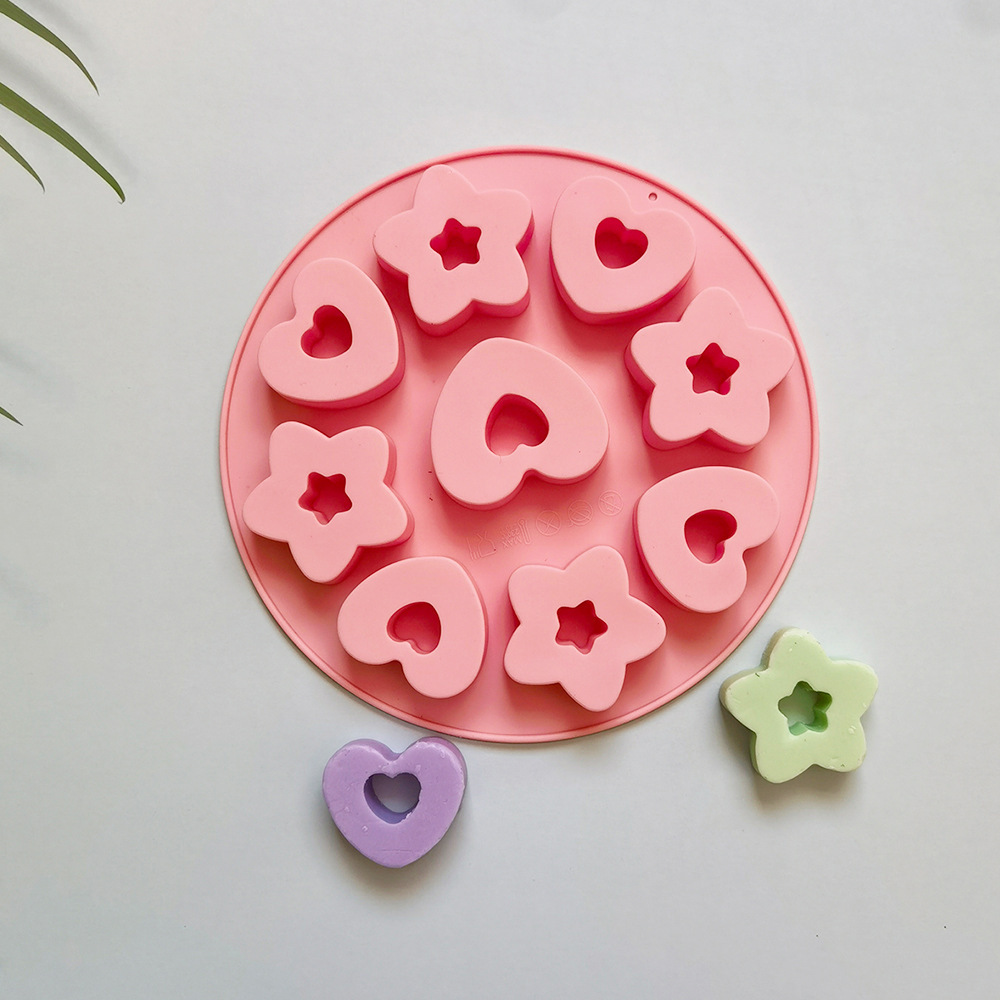 9 agujeros, 5 estrellas, 4 flores, 13 moldes de silicona, pastel, helado, pudín, molde de postre, jabón, utensilios de cocina