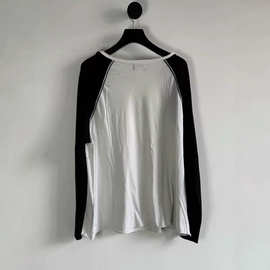 ERD22FW忧郁富二代华夫格拼接破坏标语卷边黑白长袖男女同款T恤