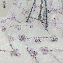 多色立体激光波浪绣花 满幅植绒小波点时尚服饰网纱盘带绣花面料