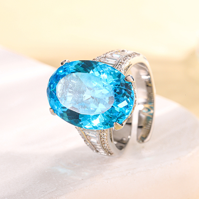 2024 nueva joyería Zhuang Shengsheng fondo de cobre chapado en oro simulación tesoro de color nido de pájaro cortado en forma de huevo temperamento anillo femenino 13*18