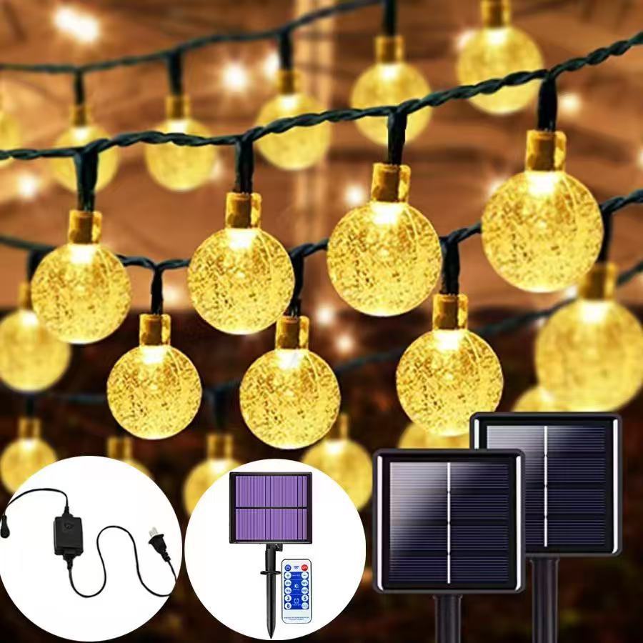 Guirnalda de luces LED con forma de burbujas de cristal, con ocho funciones, energía solar, decoración navideña, para exteriores, camping, terraza, luz ambiental