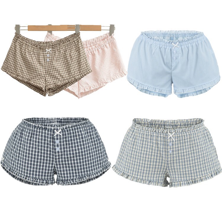 American-Style Plaid Wide-Leg Shorts for Women, Summer Beach Outing, Elastic Waist, Buttoned Casual Home Shorts, Amazon Approved