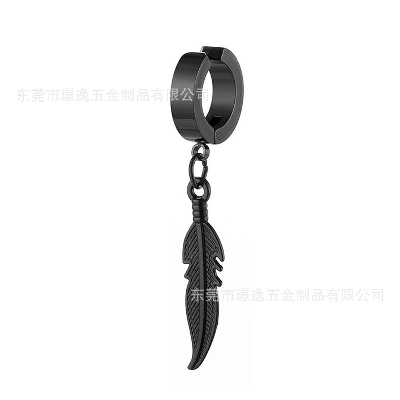European and American Cross-Border Jewelry Personality Earrings Korean Style Steel Titanium Ear Studs Punk Stainless Steel Feather Geometric Trendy