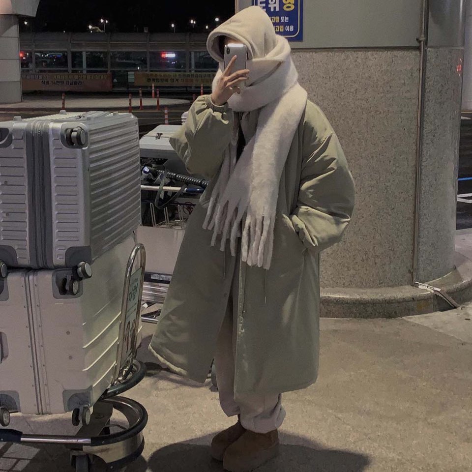 韓国のchic冬の怠惰な風の工装パーカーのゆったりした大きいものは縄の立襟の綿入れの保温の綿入れの長いコートを引き出します。