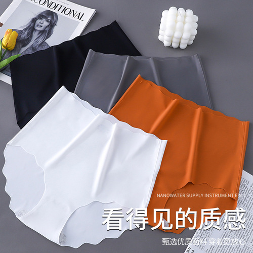 Cross-border seamless ice silk underwear women's wavy high waist hip-covering one-piece cotton crotch tummy control large size briefs