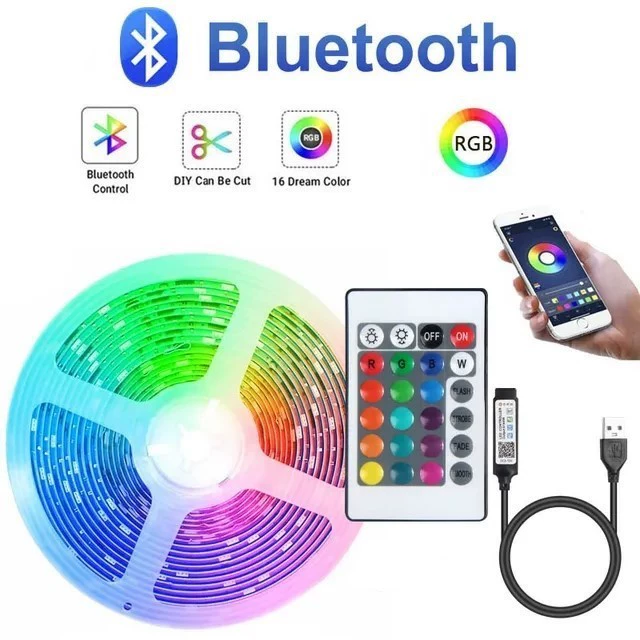 LED самоклеящаяся светодиодная лента 5 В, 5050 RGB, варианты длины и управления (водонепроницаемая/не водонепроницаемая)